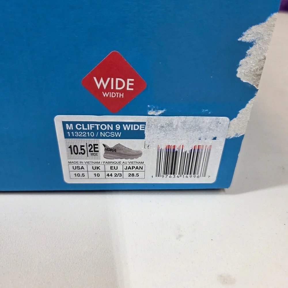 NEW HOKA Clifton 9 Sneakers White Silver Men’s Size 10.5 Wide 6301 - Picture 7 of 12